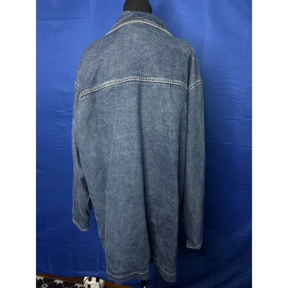 Vtg‎ Jones New York Womens Denim Chore Jacket 2X Classic Barn Plaid Cotton Dark